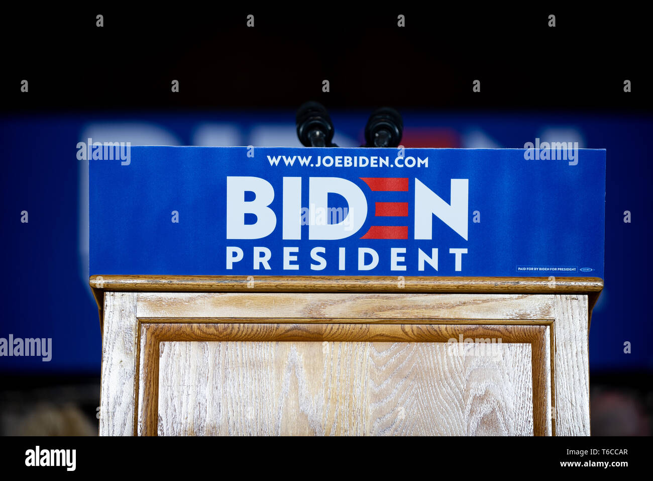 Une vue de la tribune pendant le rallye. Joe Biden vient à Pittsburgh pour commencer sa candidature pour 2020 Le président des États-Unis. Rallye est tenue à Lawreceville Teamsters dans les environs de Pittsburgh, PA. Banque D'Images