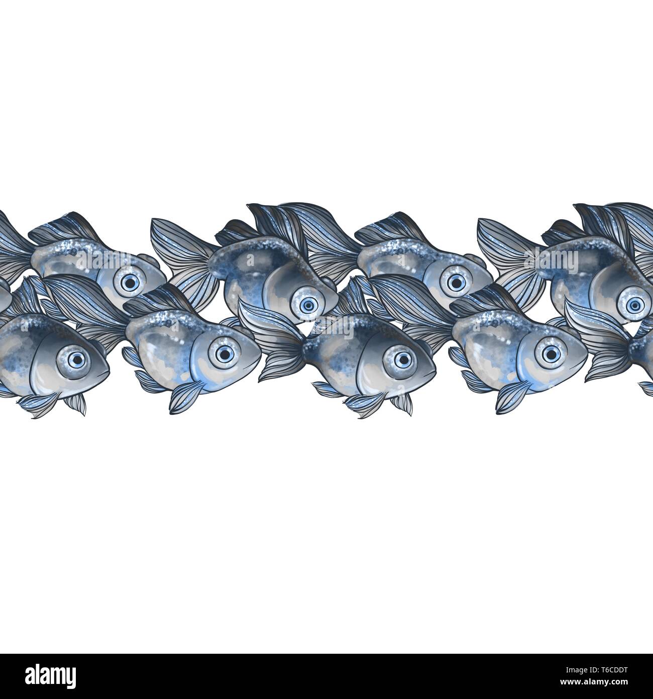 Bordure décorative transparente avec des poissons Banque D'Images