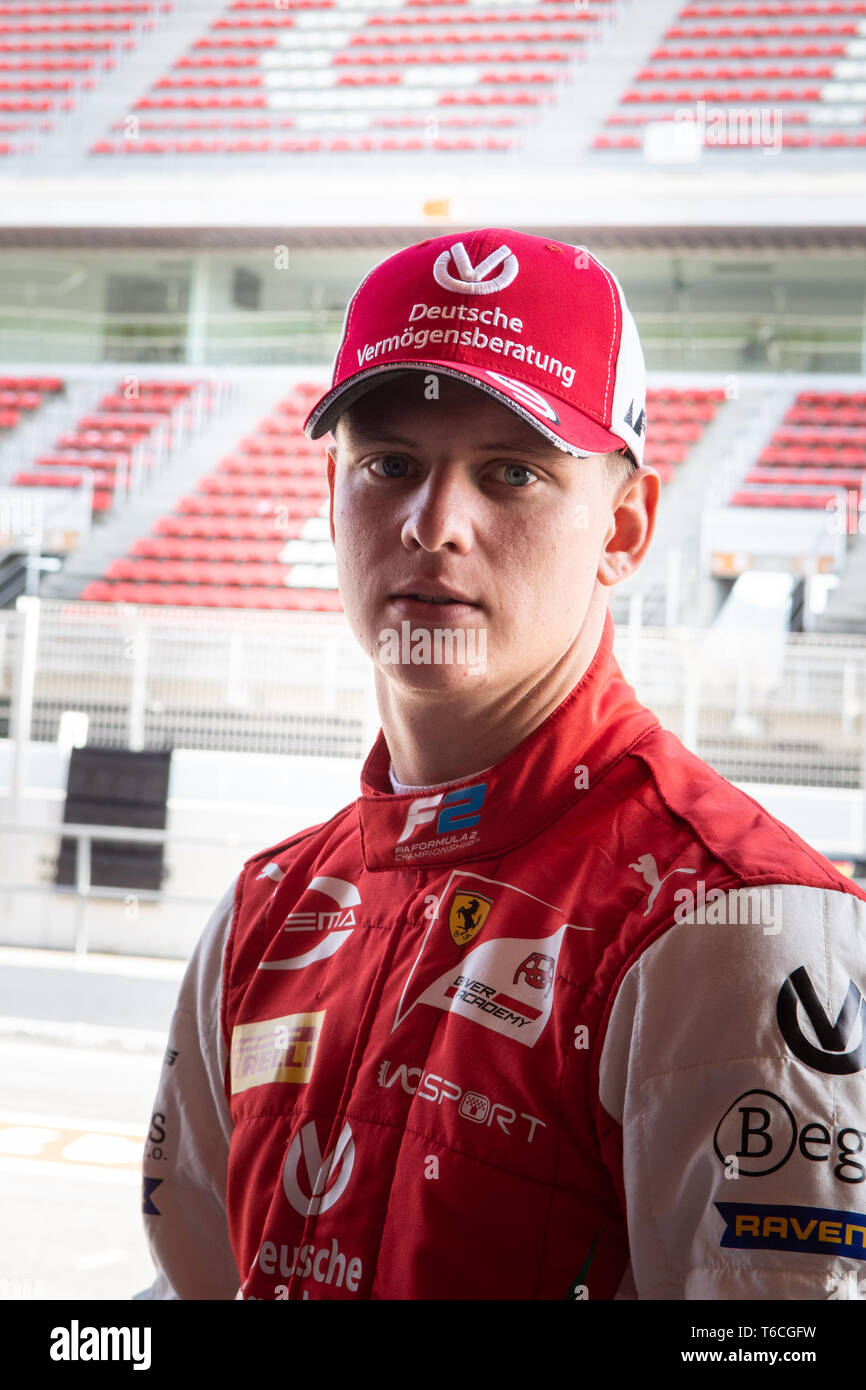 Barcelone, Espagne, le 5 mars 2019 - Mick Schumacher de l'Allemagne avec 9 courses de Prema - portrait au cours de la 1re journée de Championnat F2 2019 Test d'avant saison sur le circuit d Banque D'Images