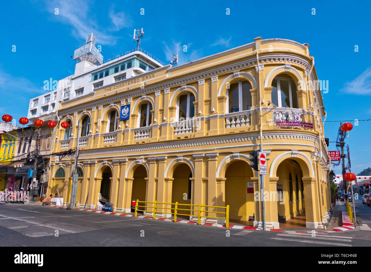 La banque à charte, dans un style sino-portugais, maisons Peranakannitat, vieille ville, musée de la ville de Phuket, Thaïlande Banque D'Images
