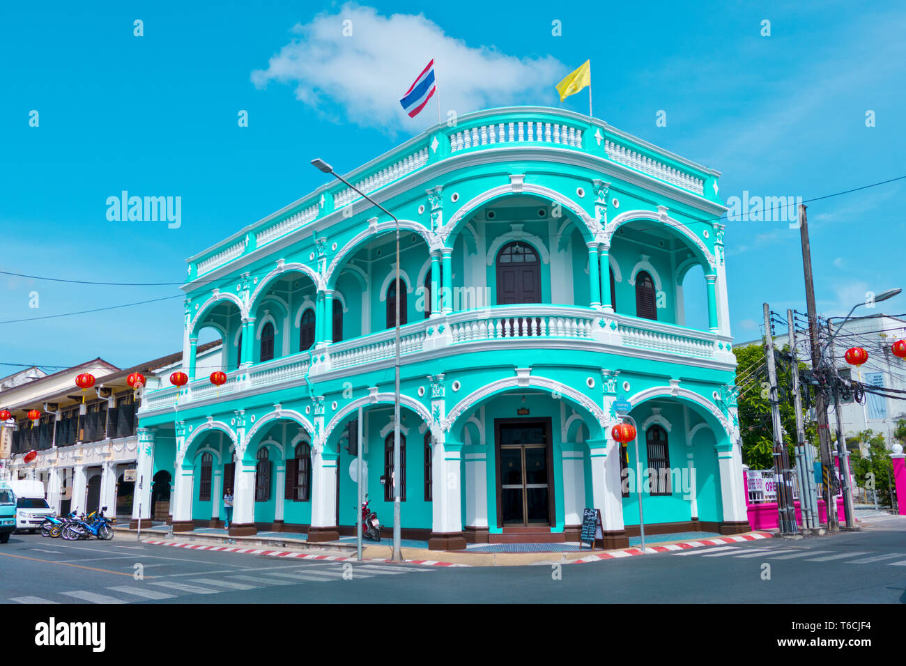 Sino-portugais restauré à l'architecture coloniale de ebuk et Yaowarat Roads, vieille ville, la ville de Phuket, Thaïlande Banque D'Images