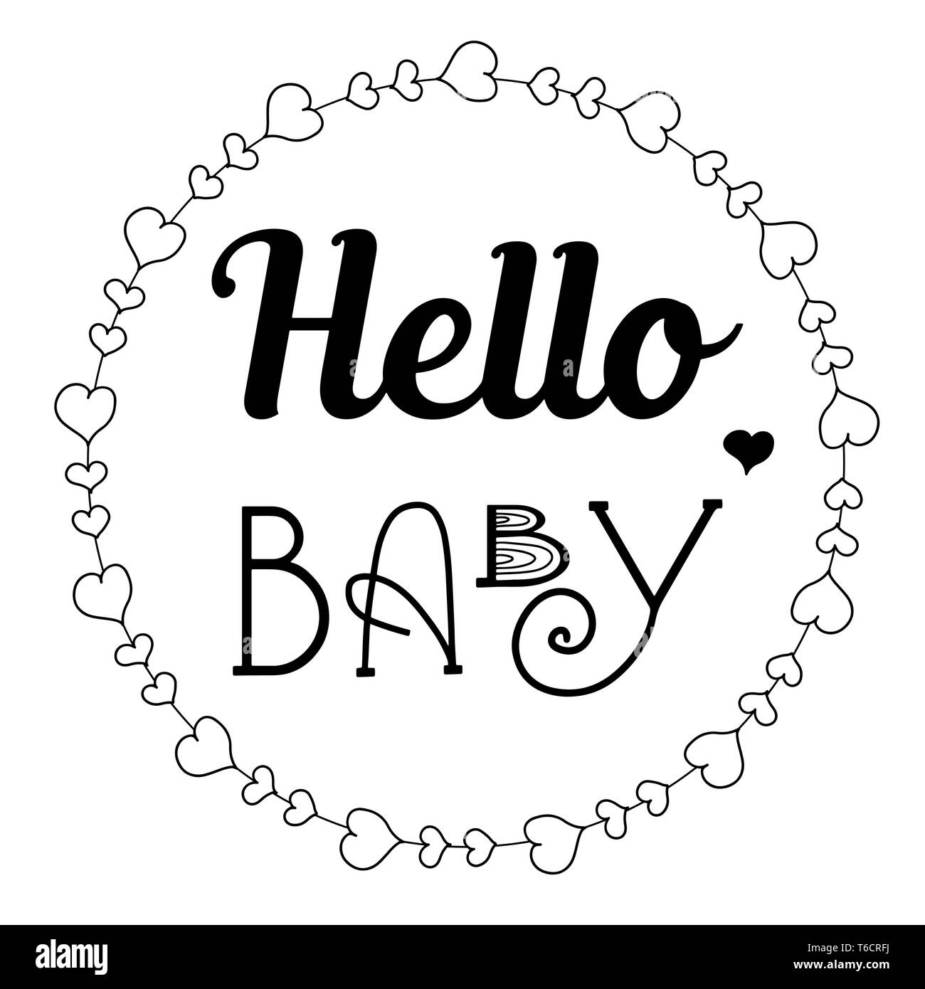 Lettrage Dessine A La Main Bonjour Bebe Et Couronne De Douche De Bebe Mignon Pour Imprimer Carte Affiche Decor Vector Illustration Image Vectorielle Stock Alamy