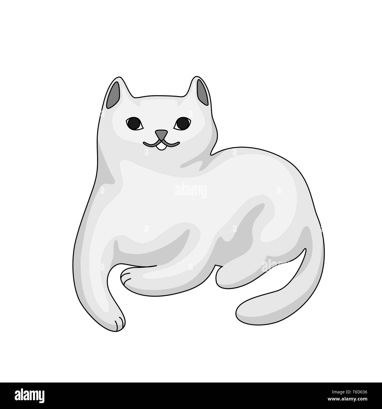 Illustration stylisée de cartoon chat blanc. Cute animal sur fond blanc. Illustration de Vecteur