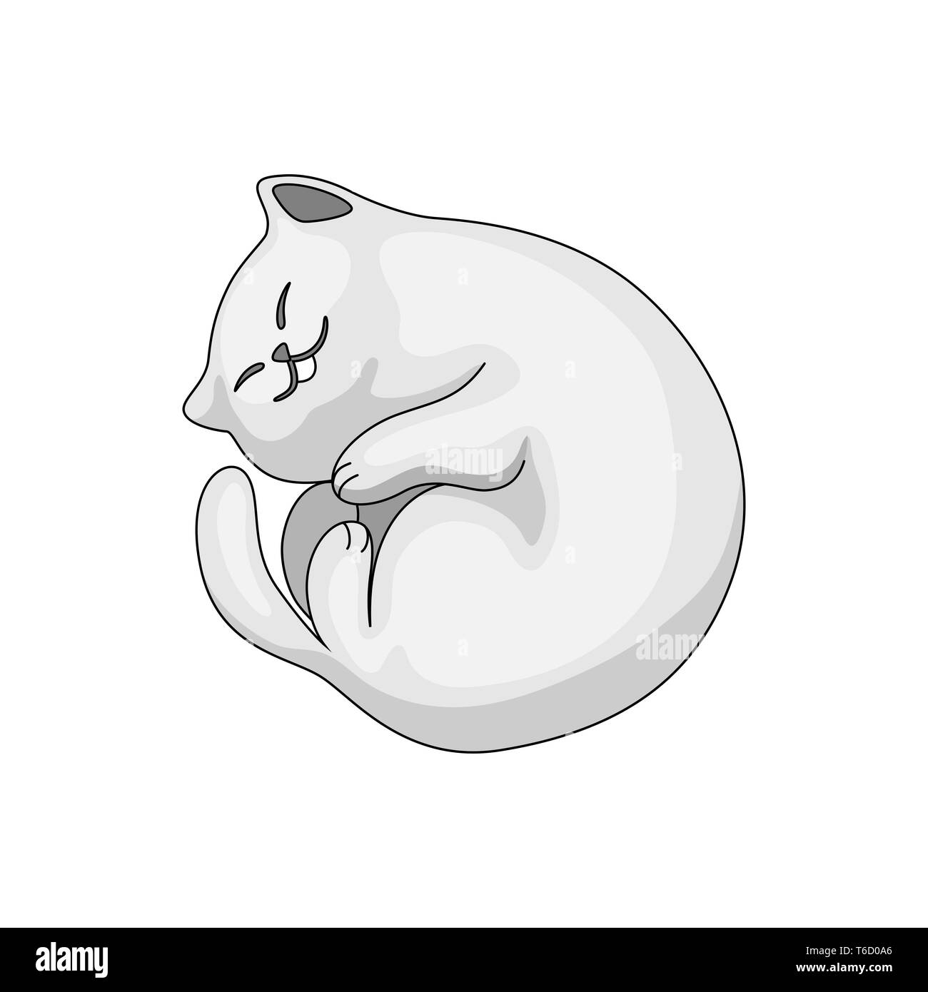 Illustration stylisée de cartoon chat blanc. Cute animal sur fond blanc. Illustration de Vecteur