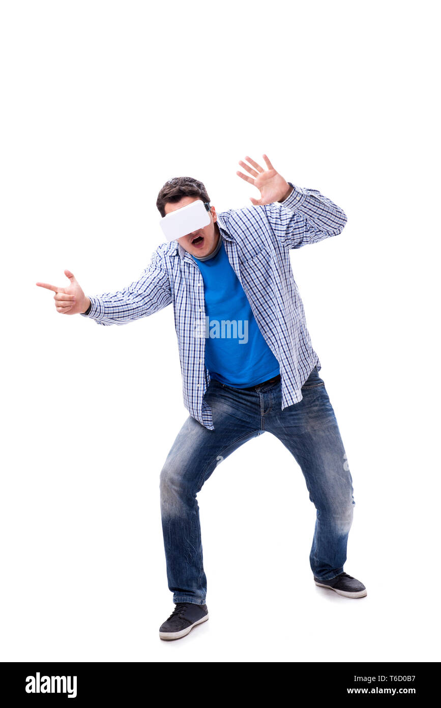 Jeune homme portant des lunettes de réalité virtuelle VR Banque D'Images