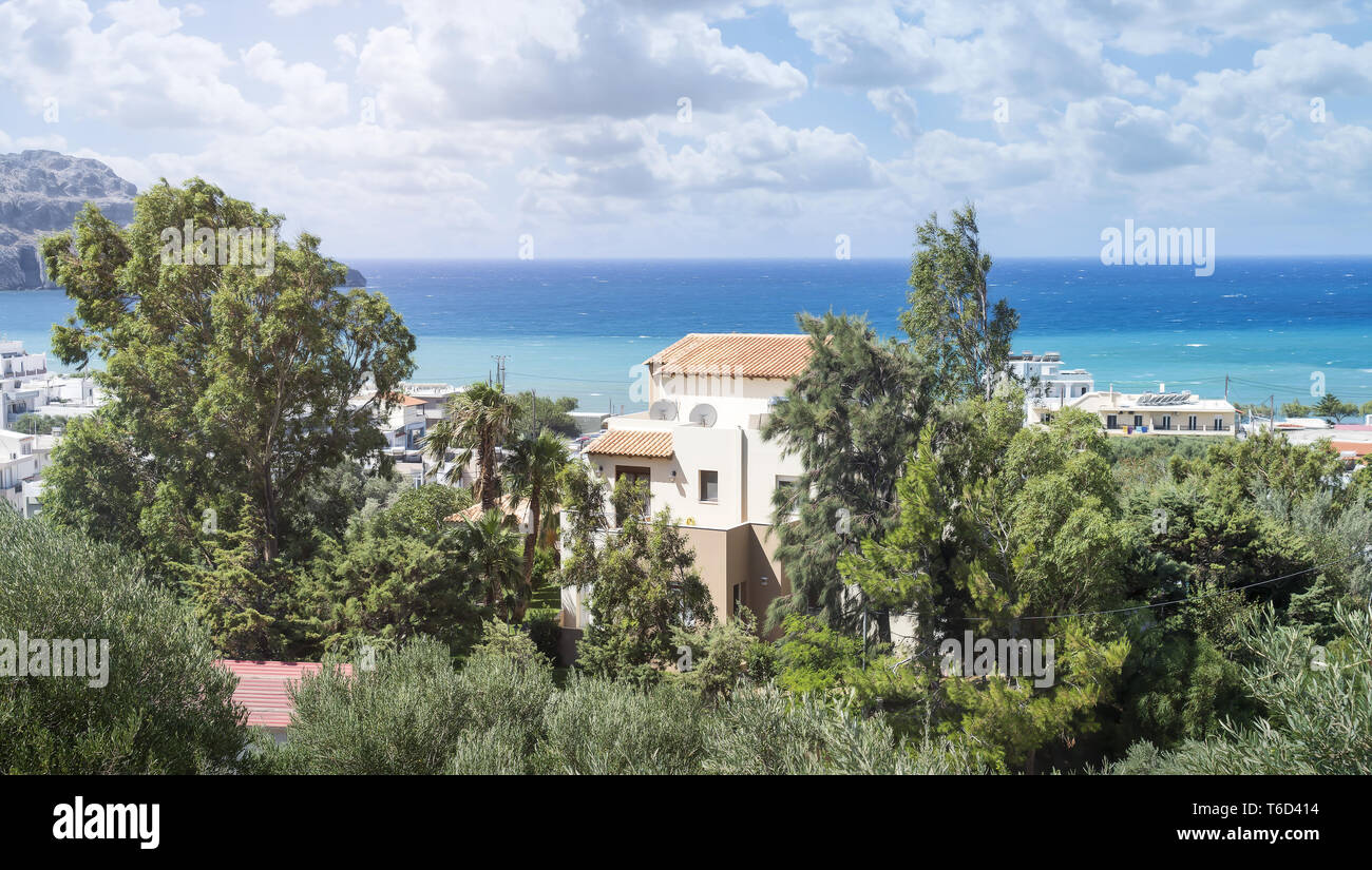 Paysage grec avec villa et de l'océan Banque D'Images