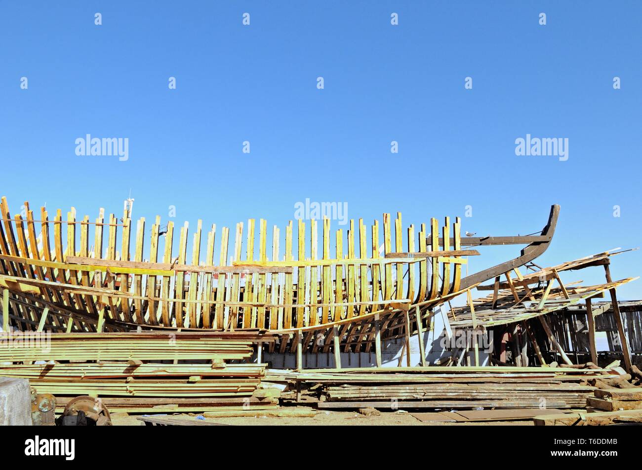 La construction des navires en bois Essaouira Maroc Banque D'Images