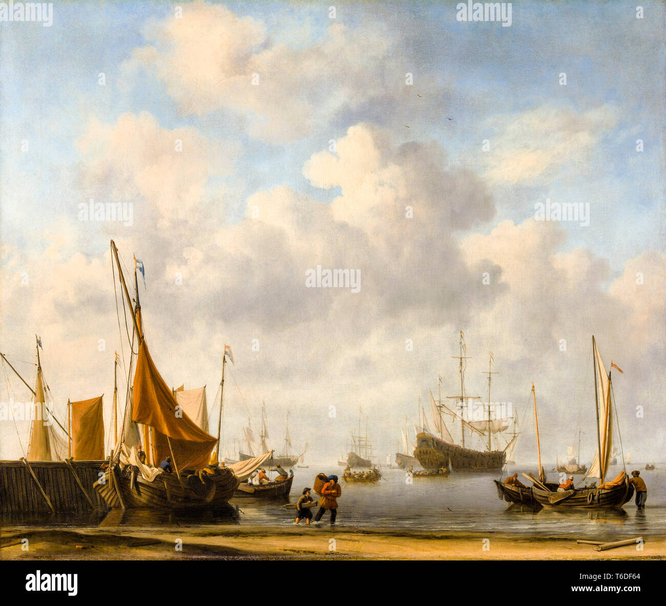 Entrée d'un port néerlandais, ch. 1665, la Dutch East India Company peinture de Willem van de Velde le jeune Banque D'Images