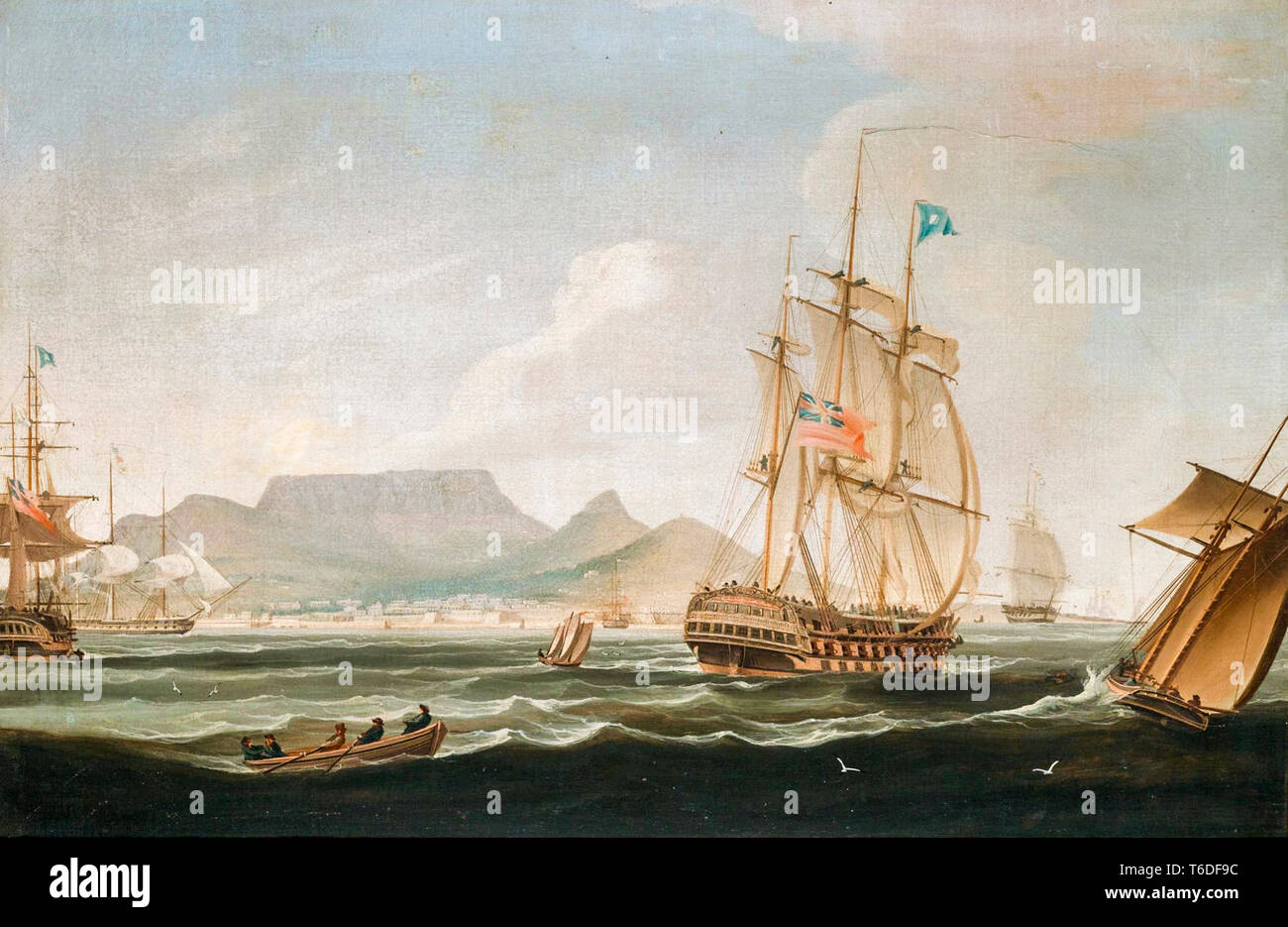 La Compagnie des Indes Lowther Castle, navire de la Table Bay, Cape Town, Afrique du Sud, peinture de William John Huggins, 1819 Banque D'Images