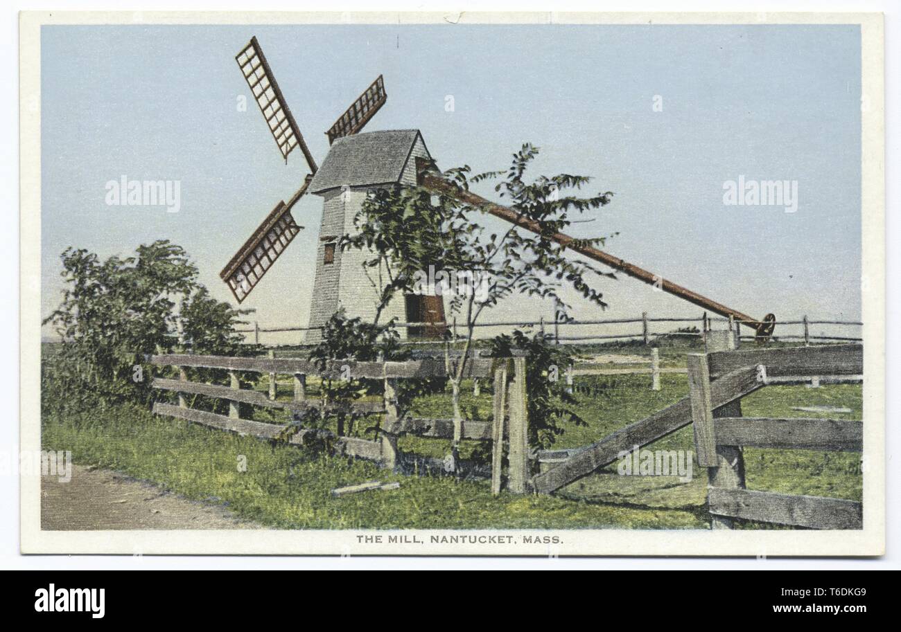 Detroit Publishing Company vintage postcard reproduction du moulin à Nantucket, Massachusetts, 1914. À partir de la Bibliothèque publique de New York. () Banque D'Images