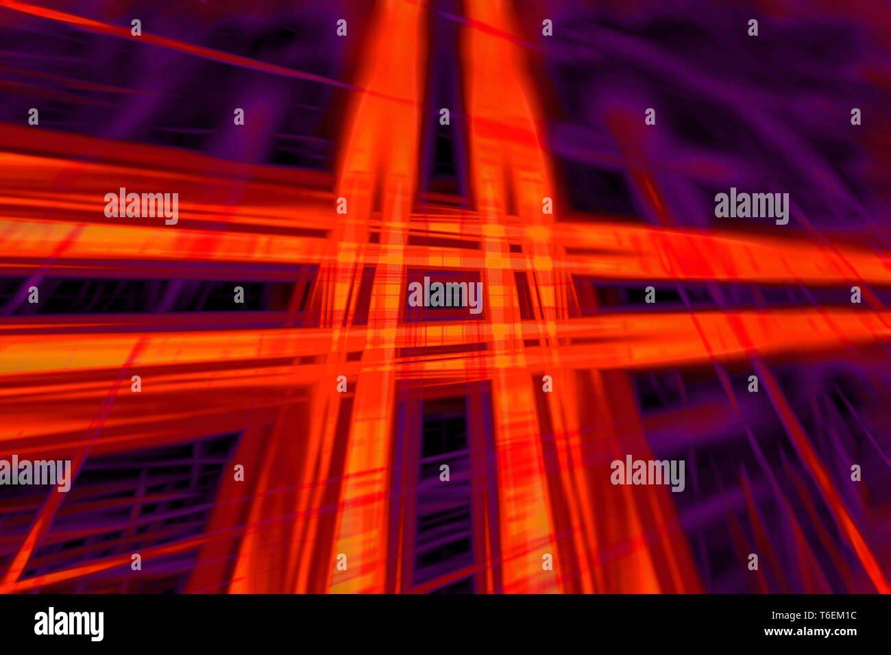 Arrière-plan des faisceaux lumineux orange dynamique Banque D'Images