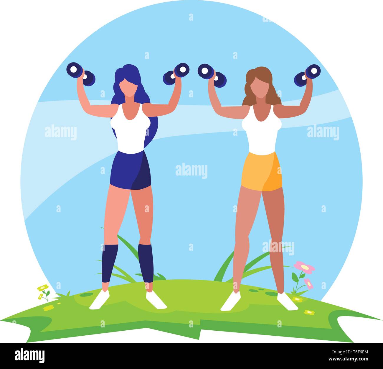 Les femmes athlétiques le levage de poids dans le camp vector illustration design Illustration de Vecteur