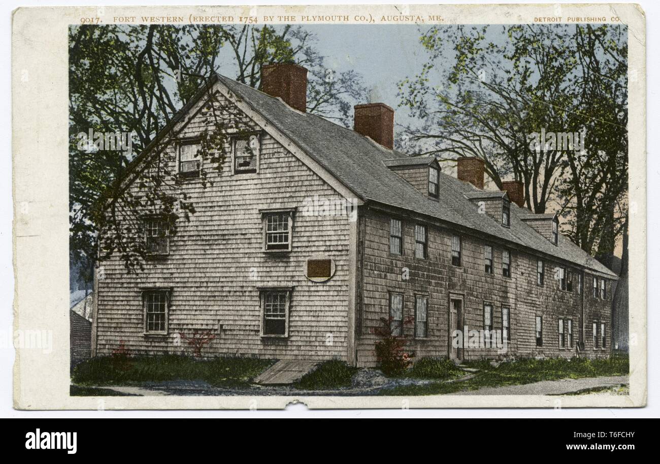 Detroit Publishing Company vintage postcard reproduction du Fort Western, ancien avant-poste colonial britannique de Augusta, Maine, 1914. À partir de la Bibliothèque publique de New York. () Banque D'Images