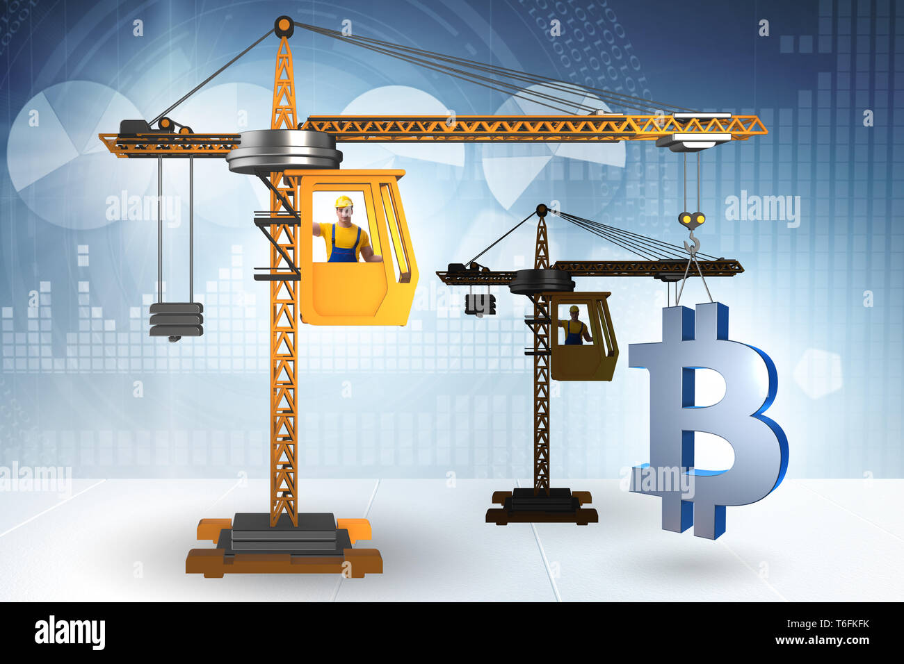 Levage par grue de construction concept cryptocurrency en bitcoin Banque D'Images