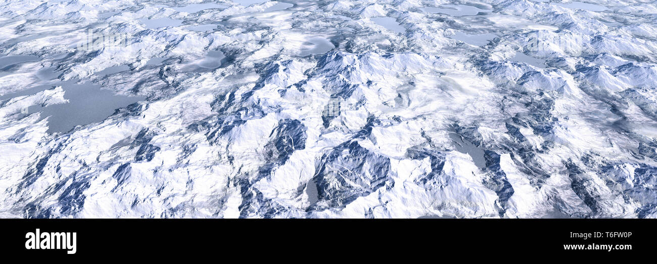 Paysage panoramique coloré : paysage des montagnes du lac et de la neige, vue aérienne du monde miniature. (Plaque arrière plane, ordinateur de rendu 3D di Banque D'Images
