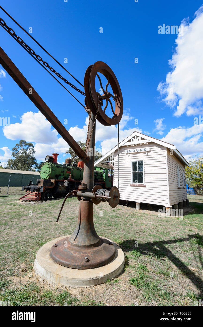 Juin historique gare ferroviaire, 1920-1967, consacré au service de l'agriculture et les industries d'extraction du charbon. Au sud-ouest du Queensland, Queensland, Australie Banque D'Images