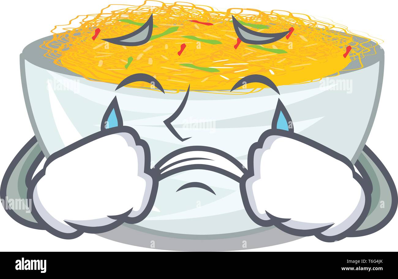 Pleurer nouilles frites servi sur cartoon pan Illustration de Vecteur