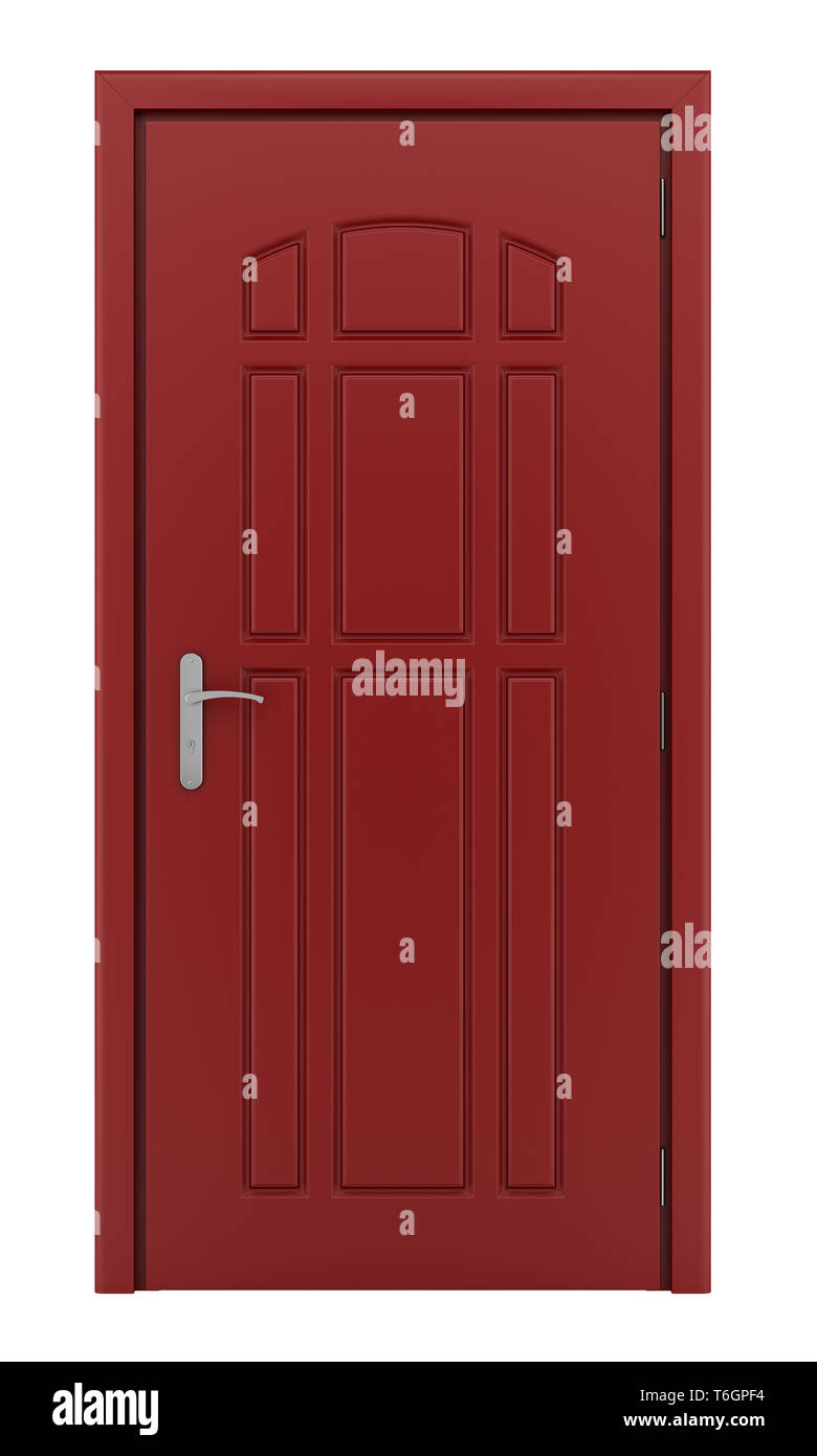 La porte rouge isolé sur fond blanc Banque D'Images