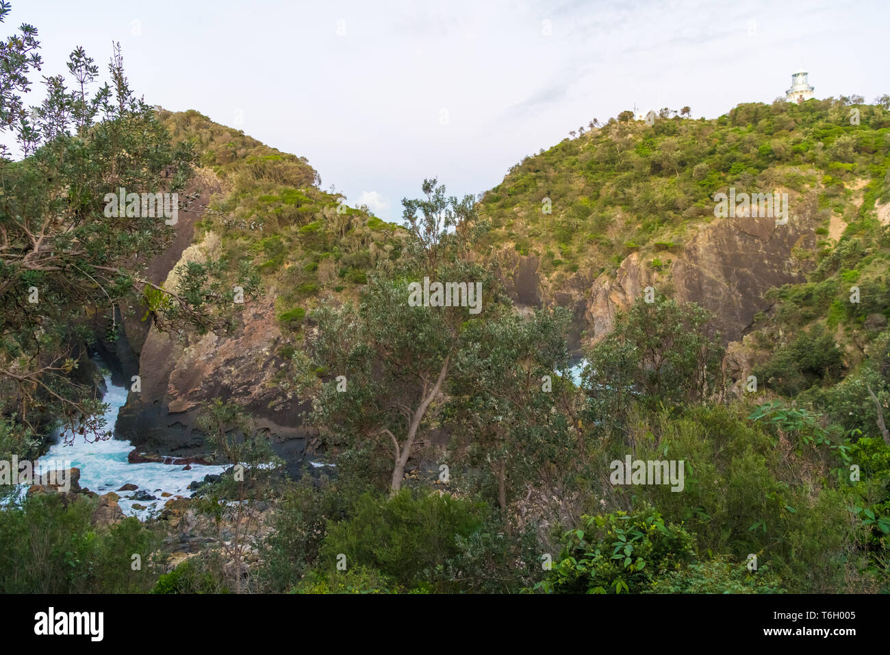 Seal Rocks, , Australia-April 20, 2019 : La nature vue sur la cascade et phare de Point Sugarloaf Seal Rocks, Myall Lakes National Park, New Banque D'Images