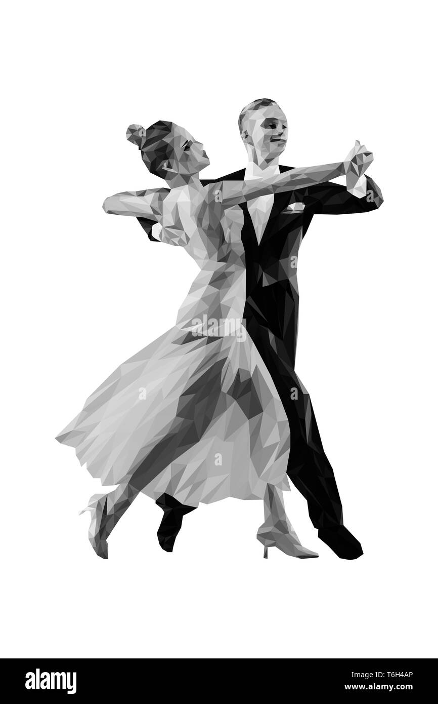Couple de danseurs polygonal danse de nuance de gris Banque D'Images Couple de danseurs polygonal danse de nuance de gris Banque D'Images