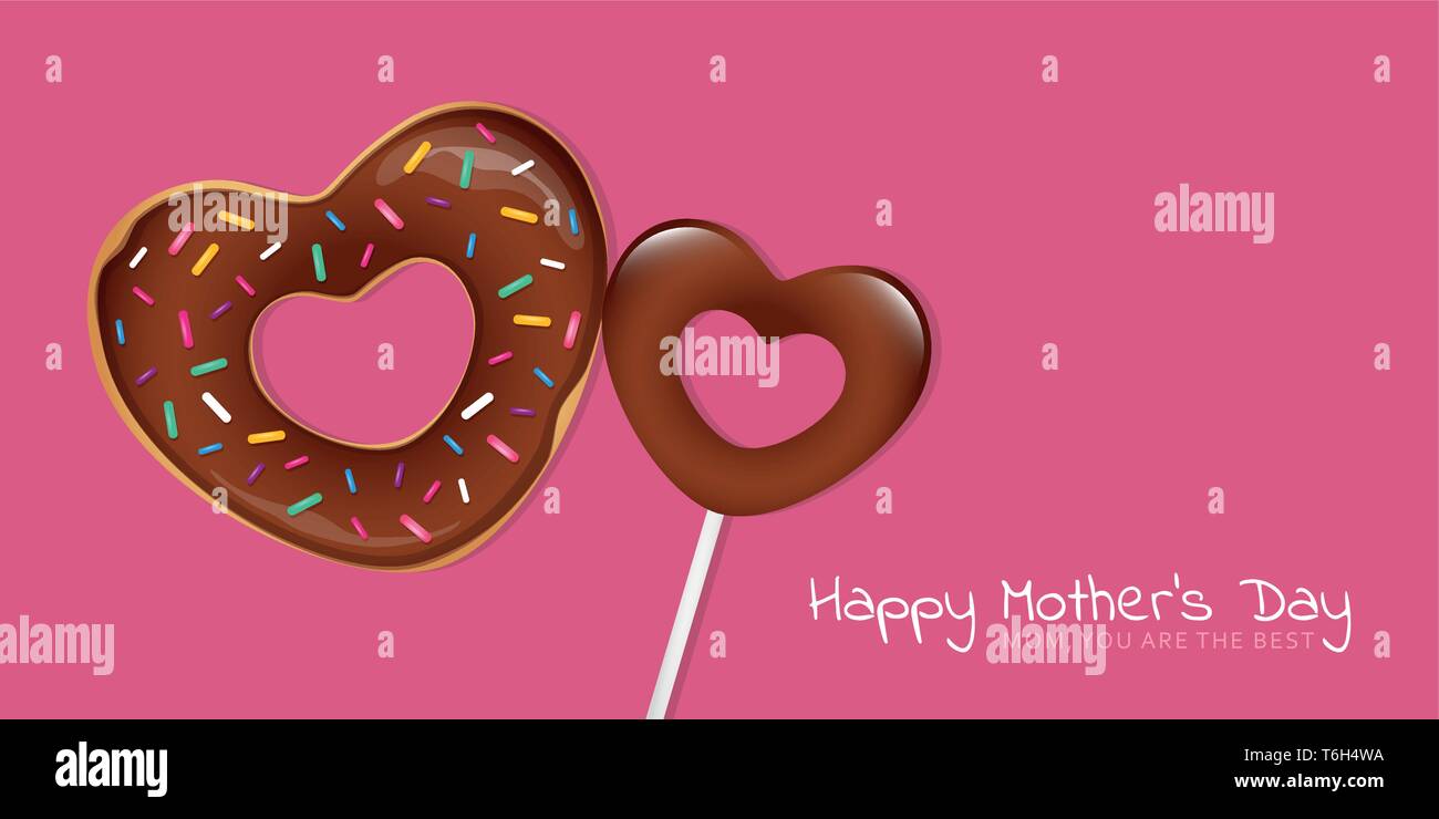 Happy mothers day Greeting card rose en forme de coeur avec anneau et lollipop vector illustration EPS10 Illustration de Vecteur