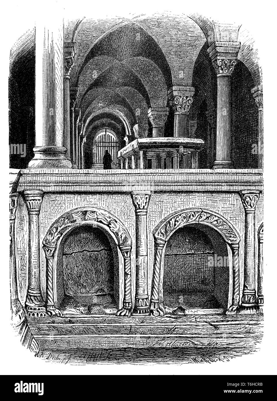 Tombeau de Henri I et Mathilde dans la crypte de l'église du château de Quedlinburg. Révélé en 1867, 1899 Banque D'Images