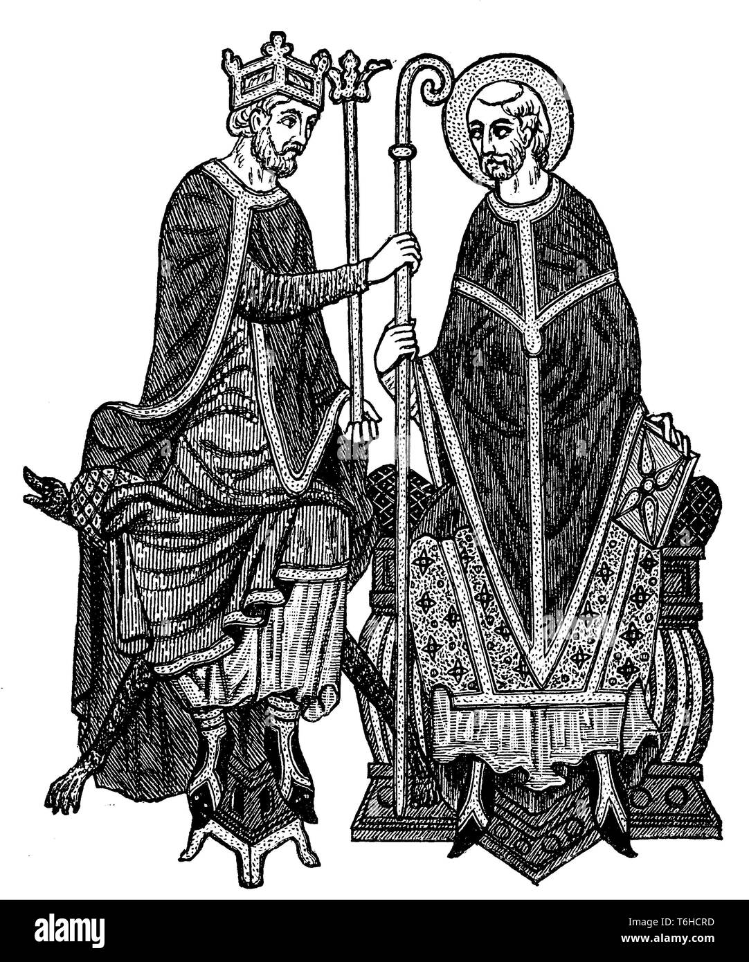 Investiture de l'évêque par le roi. En fonction d'un codex de la bibliothèque de St Omer, 1899. Banque D'Images