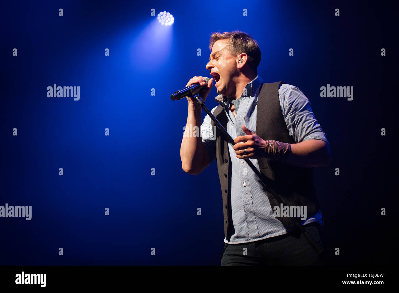 Norvège, Oslo - 29 avril 2019. Le groupe anglais Mike et la mécanique effectue un concert live de la Rockefeller à Oslo. Ici singer Tim Howar est vu sur scène. (Photo crédit : Gonzales Photo - Terje Dokken). Banque D'Images