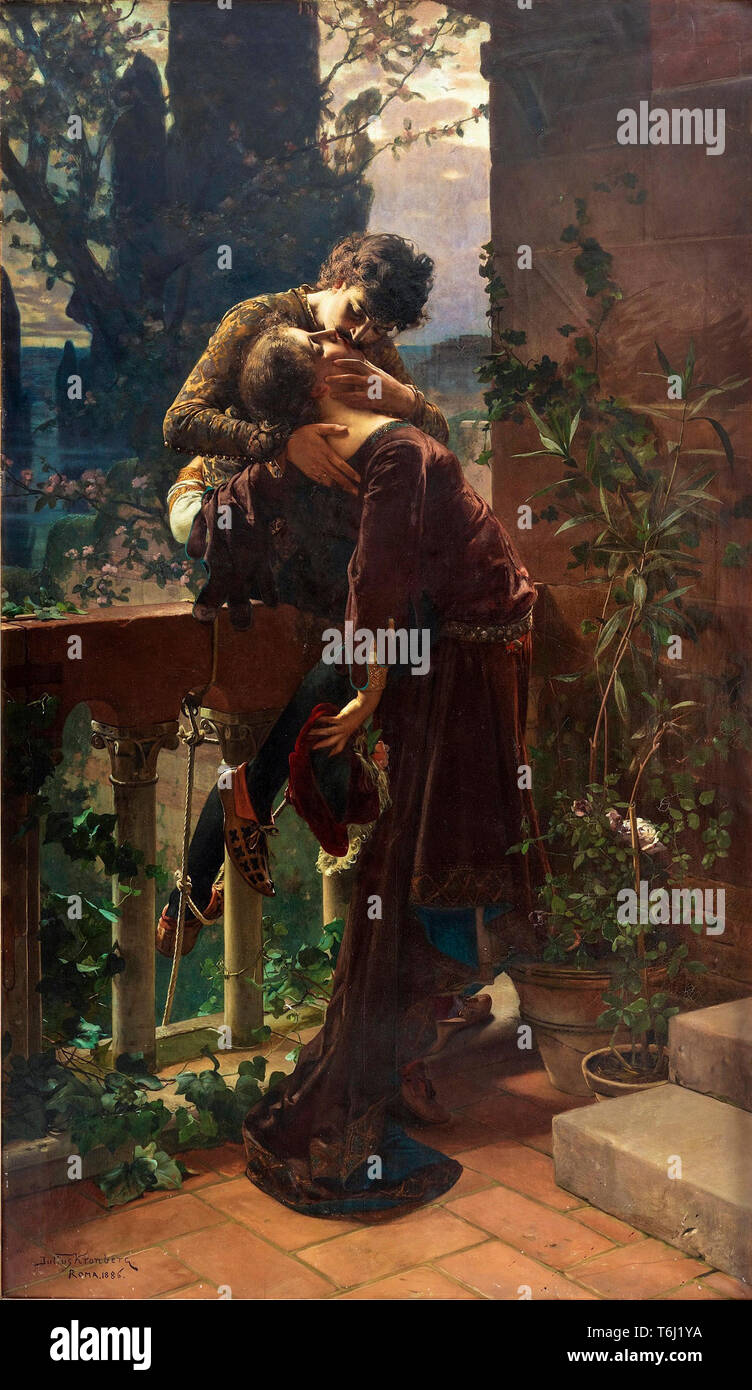 Romeo et Juliette, balcon, peinture de Julius Kronberg, 1886 Banque D'Images