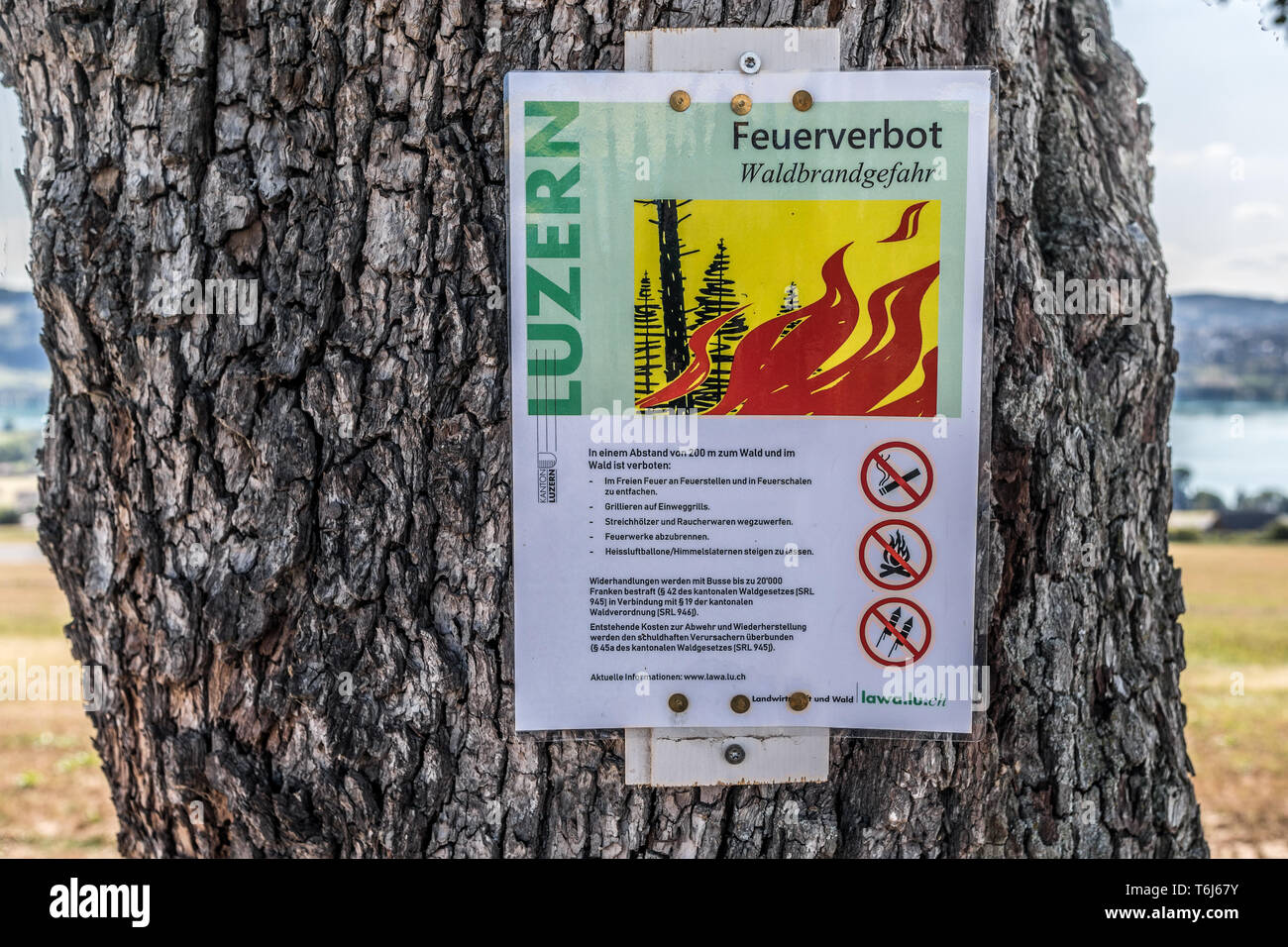 Interdiction de feu affiche de Lucerne, Suisse, Europe Banque D'Images