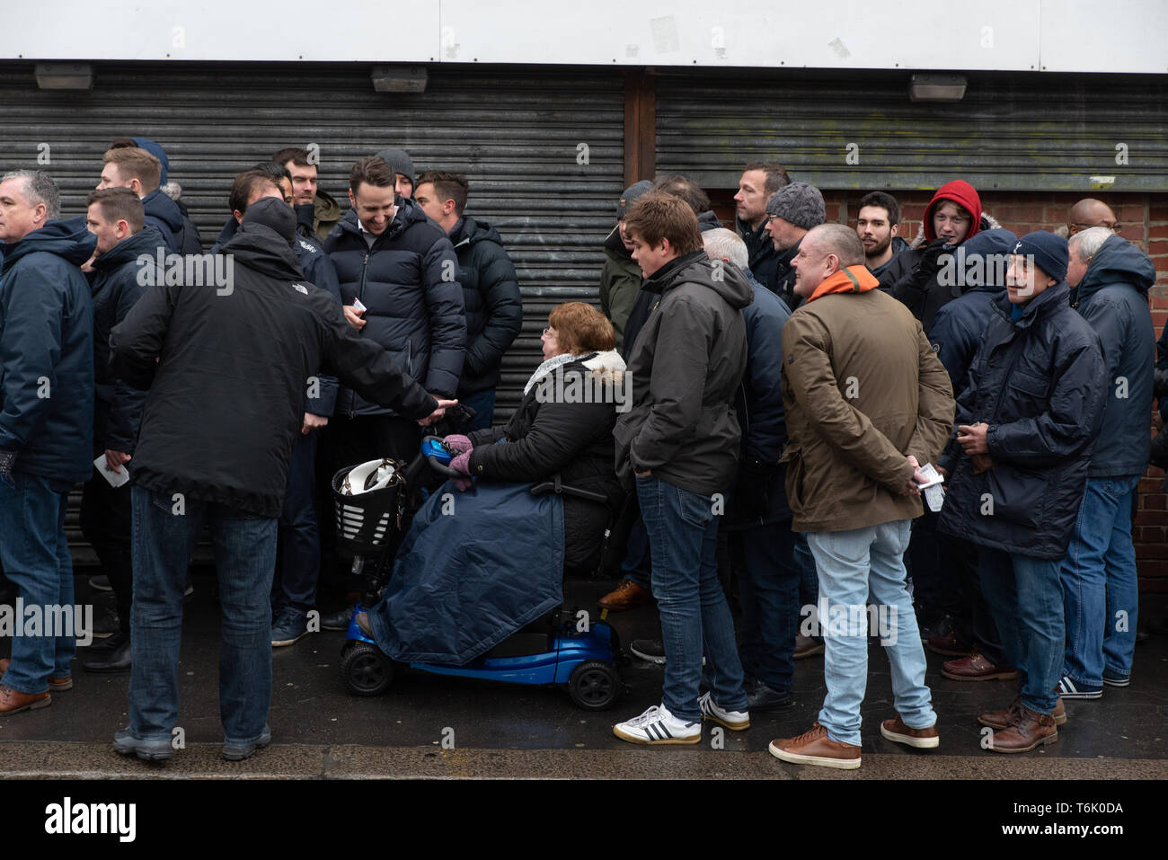 Une dame handicapée, un ventilateur de Tottenham Hotspur, lors d'une cravate FA Cup contre Crystal Palace, Londres. / Une supportrice handicapée de Tottenham Hotspur Banque D'Images Une dame handicapée, un ventilateur de Tottenham Hotspur, lors d'une cravate FA Cup contre Crystal Palace, Londres. / Une supportrice handicapée de Tottenham Hotspur Banque D'Images