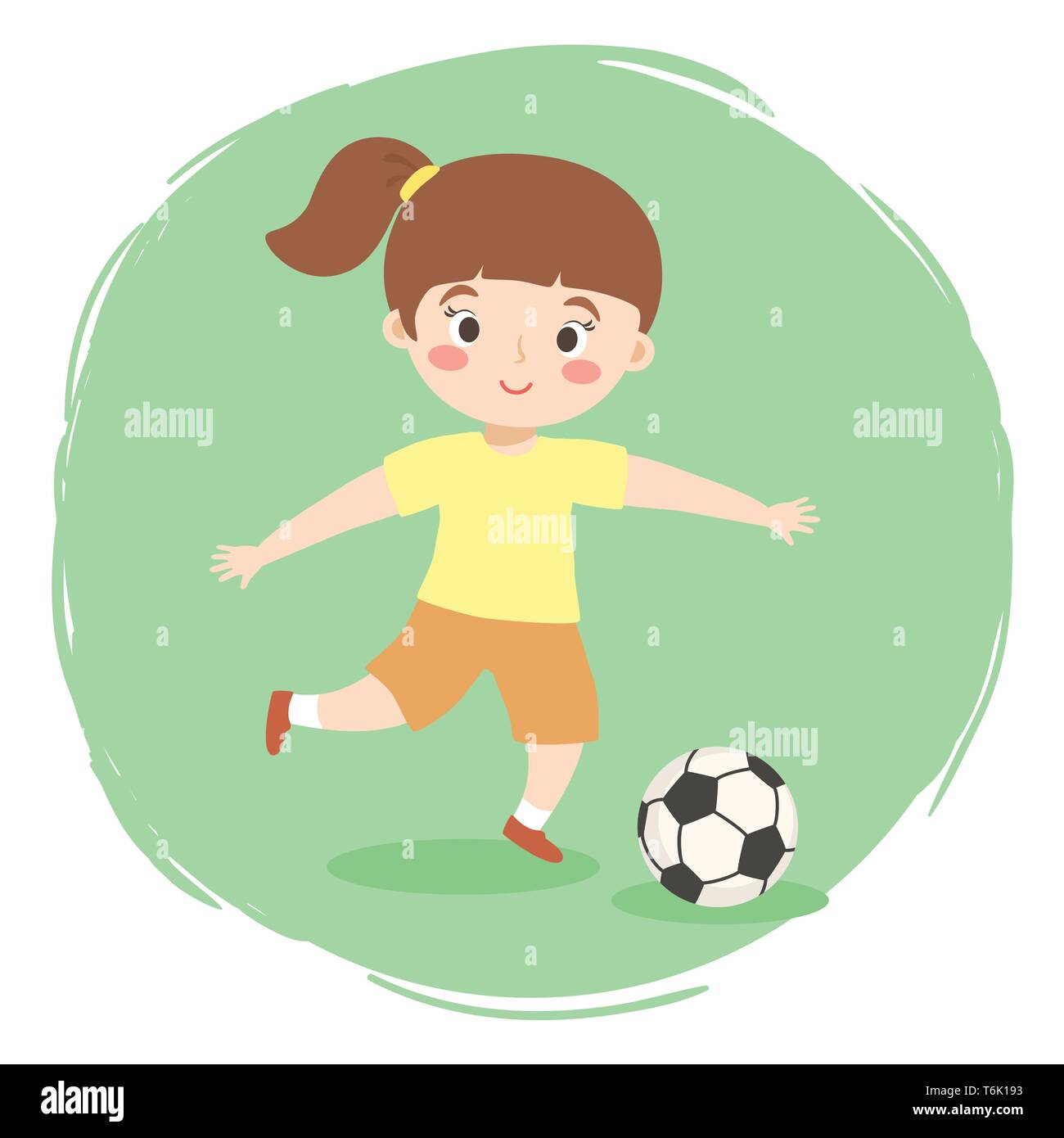 Girl Playing Football Soccer Cartoon Illustration de Vecteur