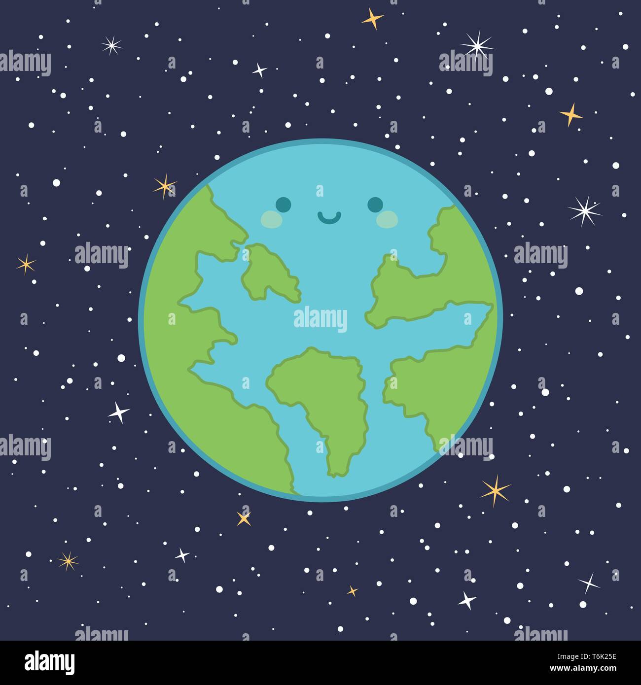 Cute la planète Terre Système solaire avec drôle visage souriant cartoon vector illustration Illustration de Vecteur