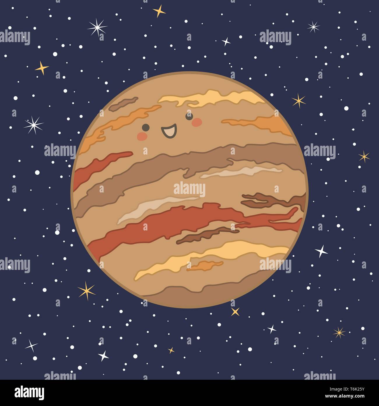Cute planète Jupiter Système solaire avec drôle visage souriant cartoon vector illustration Illustration de Vecteur
