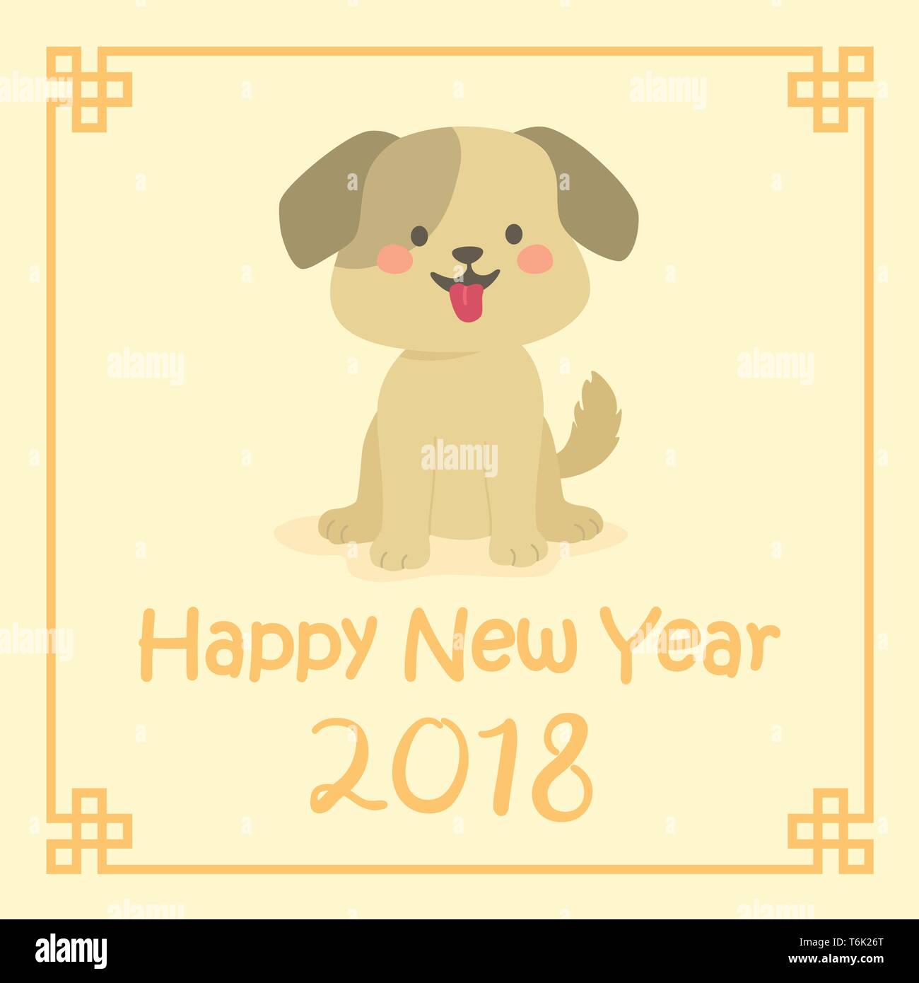 Le Nouvel An chinois 2018 mignon chien Zodiac Character Vector Illustration Cartoon Carte de souhaits Illustration de Vecteur