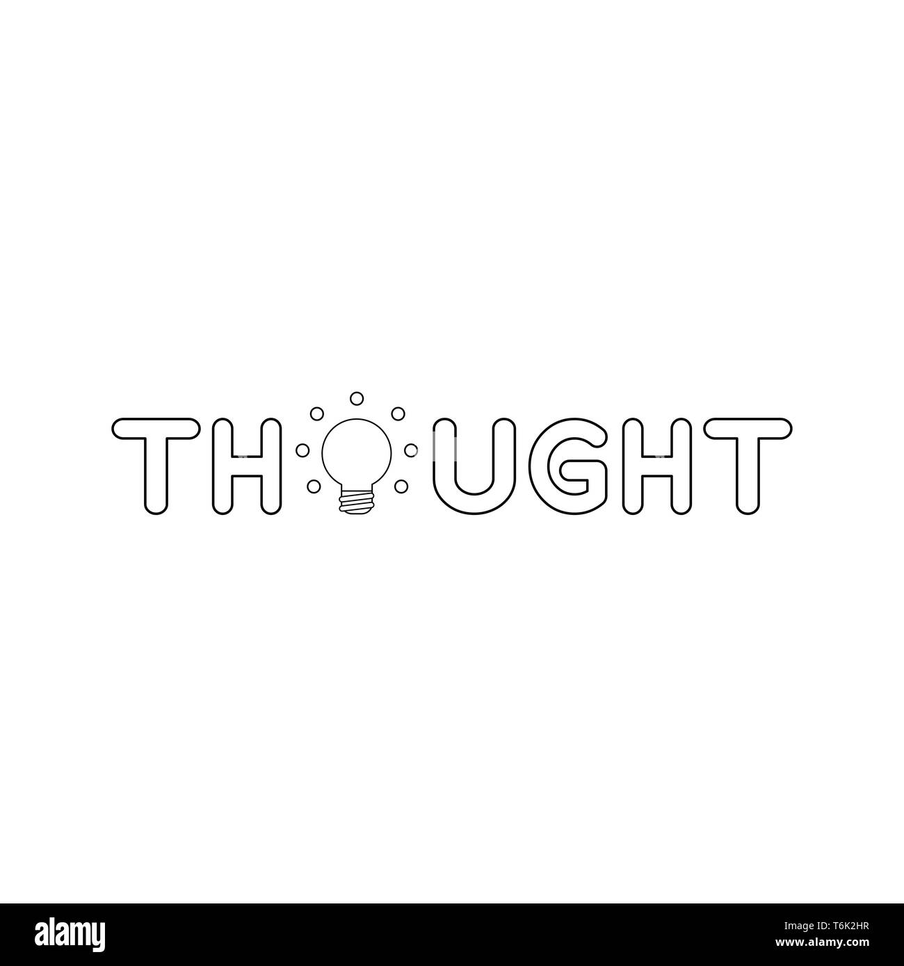 Icône vecteur concept de pensée mot avec ampoule incandescent. Contours noirs. Illustration de Vecteur