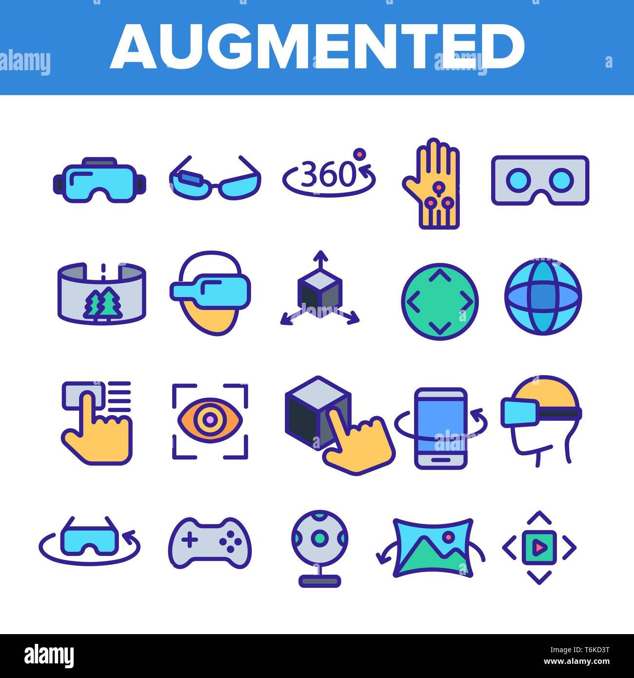 La réalité virtuelle, augmentée vecteur linéaire Icons Set Illustration de Vecteur