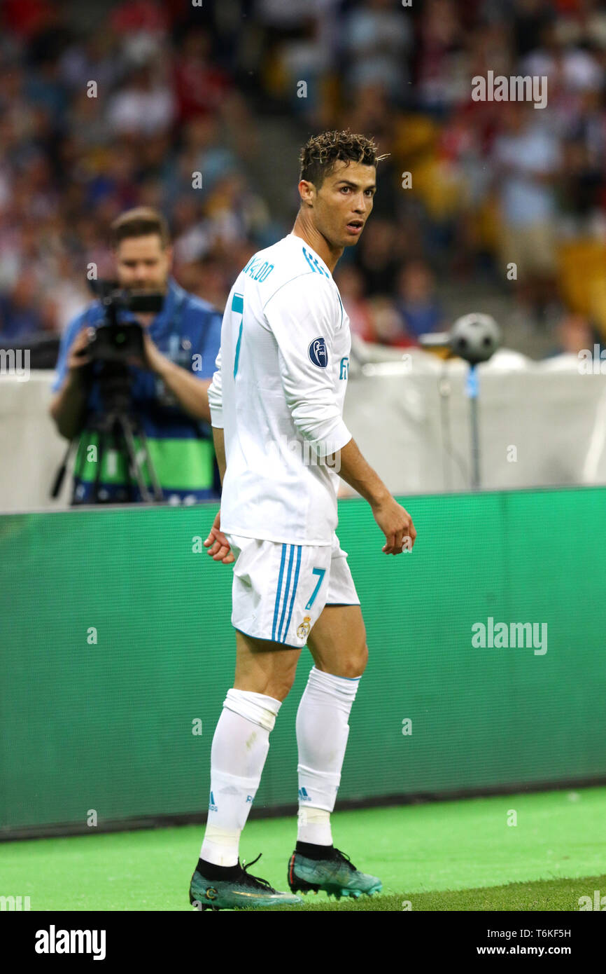 Portrait de joueur du Real Madrid Cristiano Ronaldo durant la finale de la Ligue des champions de 2018 match contre Liverpool Banque D'Images