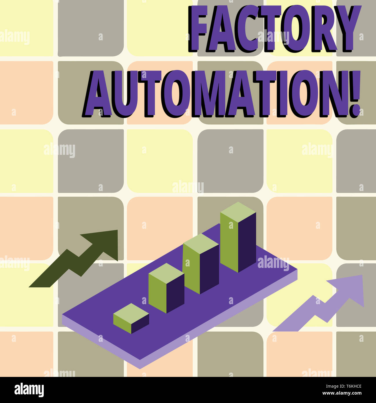 Main conceptuel écrit, indiquant l'automatisation industrielle. Sens Concept le fonctionnement automatique et le contrôle de machines ou de processus graphique à barres 3D en Cluster G Banque D'Images