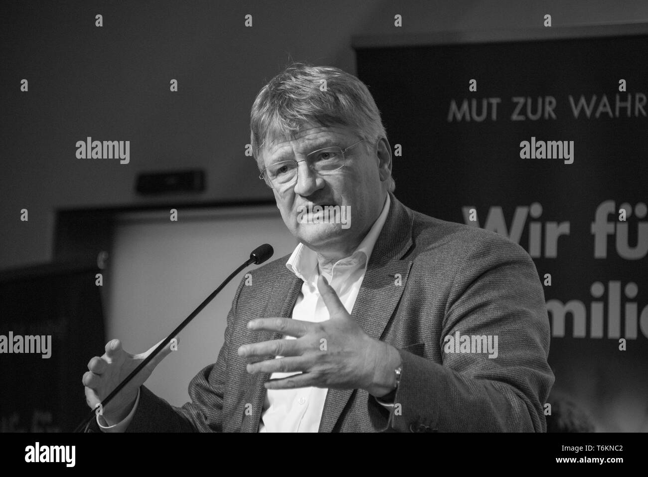 Jörg Hubert Meuthen, Président du Parti de l'AFD et membre du Parlement européen, parle à Magdebourg à un événement de la campagne électorale pour l'elec Banque D'Images