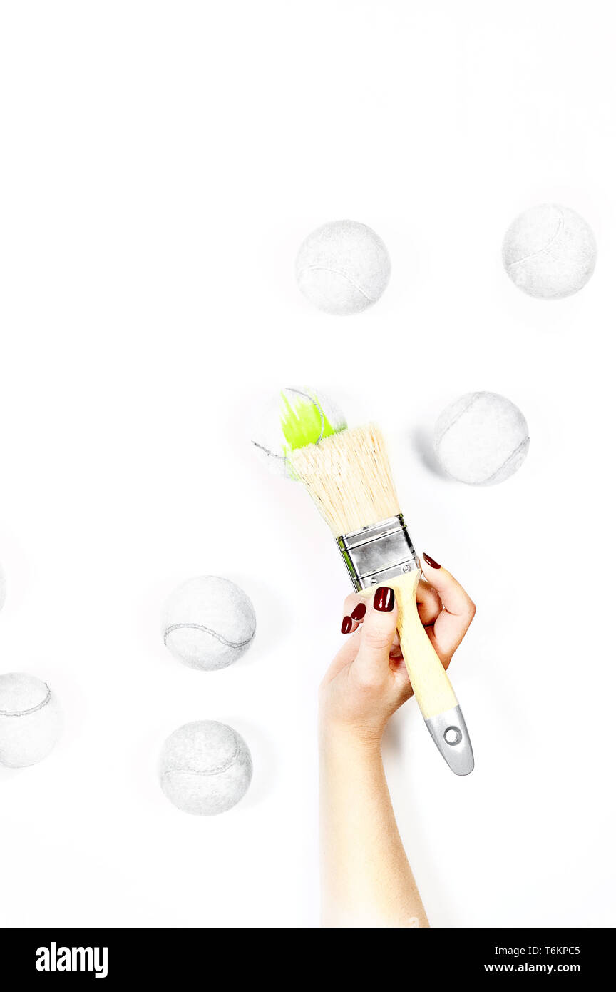 Photographie de nombreuses balles de tennis à partir de ci-dessus. Banque D'Images