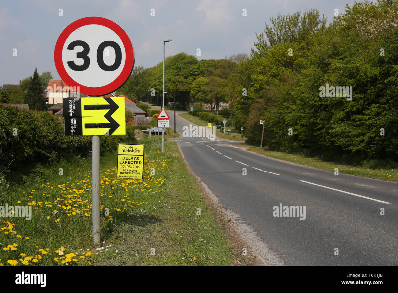 Tour de Yorkshire 2019 course de vtt Les préparatifs dans les villages situés à l'East Riding of Yorkshire. Banque D'Images