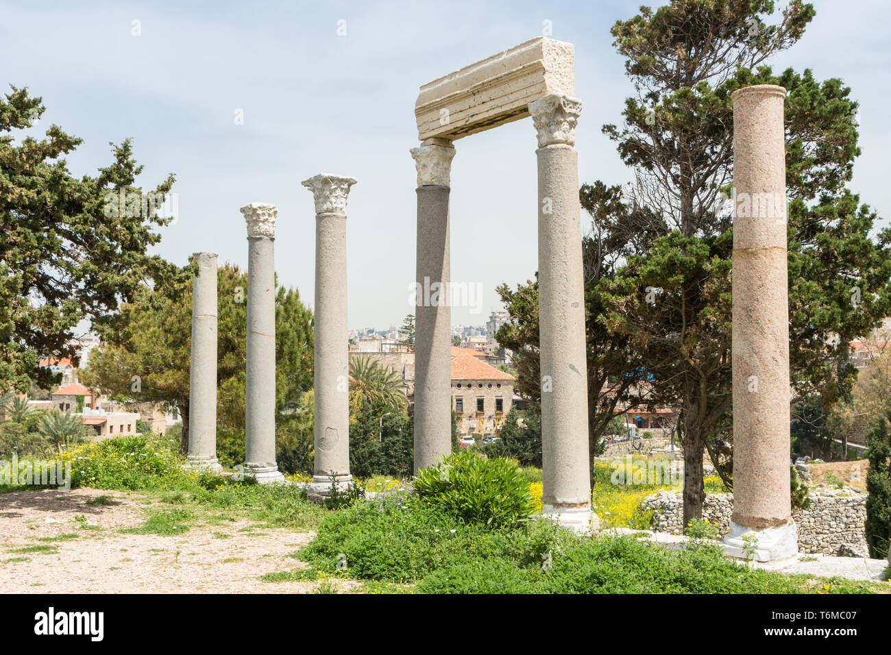 Colonnade romaine, site archéologique de Byblos, Jbeil, Liban Banque D'Images