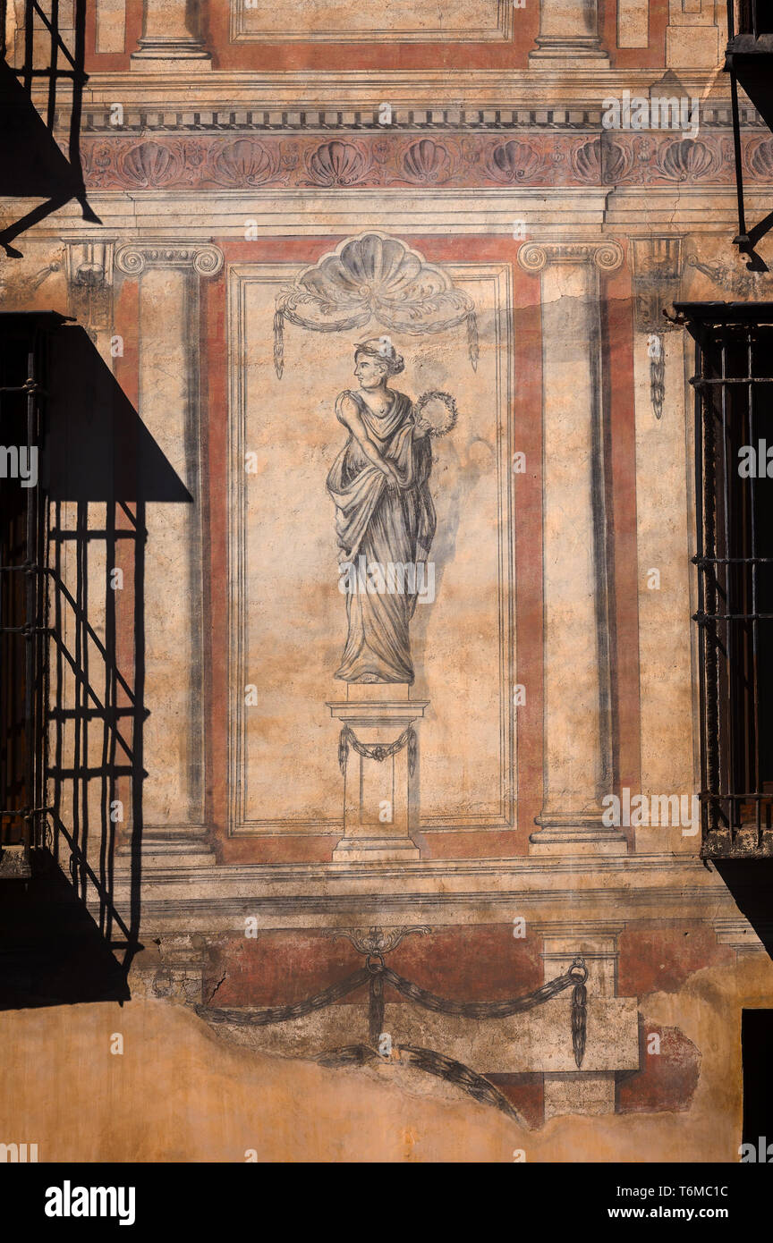 Les peintures murales sur l'hôtel Shine Albayzín, un ancien hôtel particulier du 16ème siècle dans l'Albaicín de Grenade, Anddalucia, Espagne. Banque D'Images