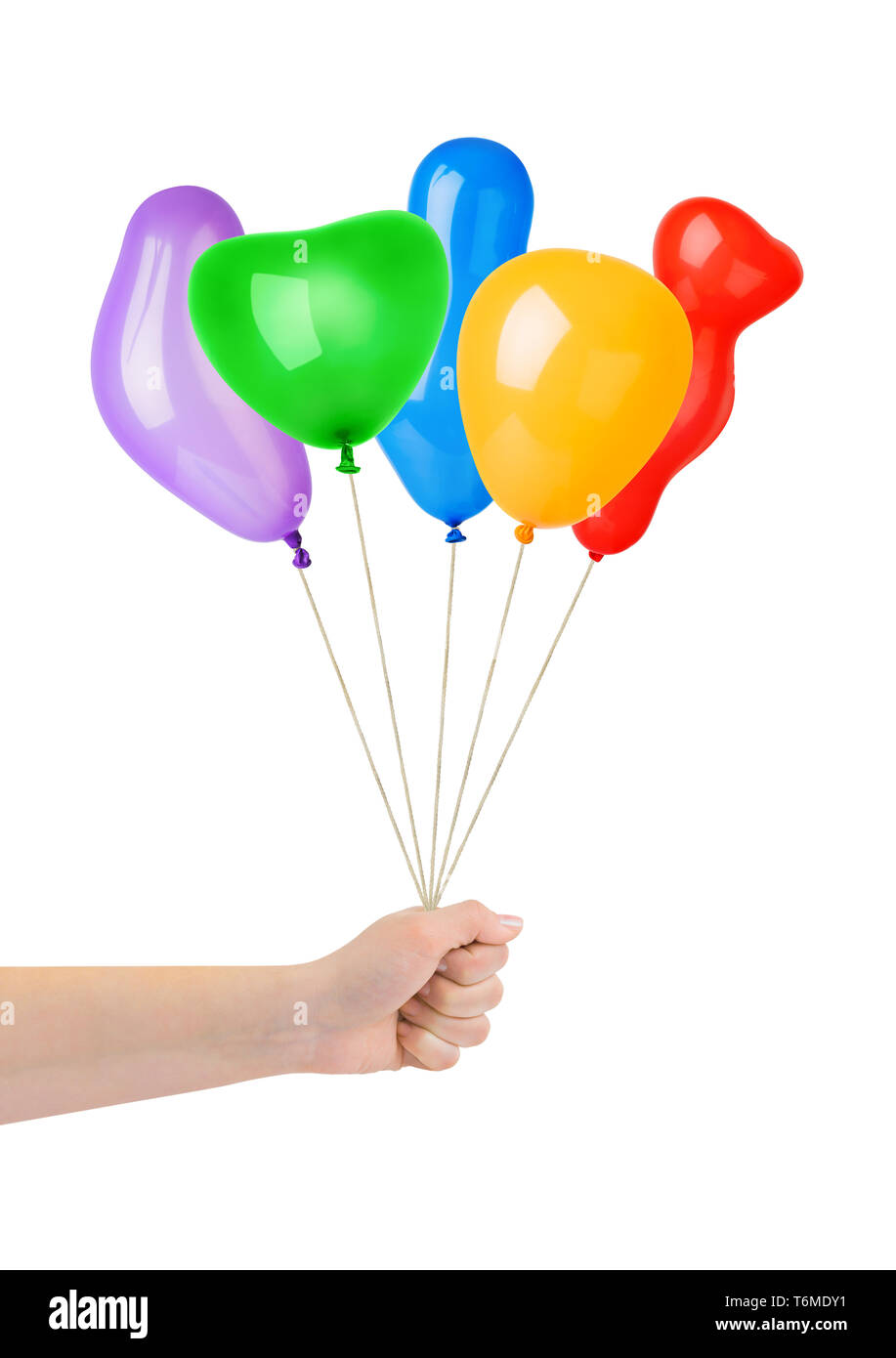 Ballons multicolores dans la main Banque D'Images