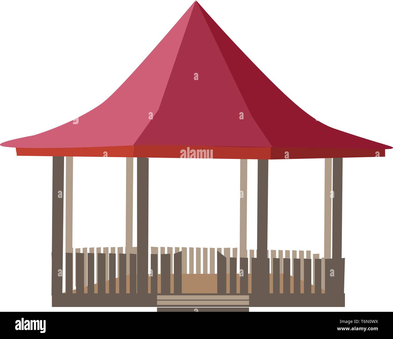 Un gazebo bien construites en bois avec toit rouge dessin couleur ou de l'illustration vectorielle Illustration de Vecteur