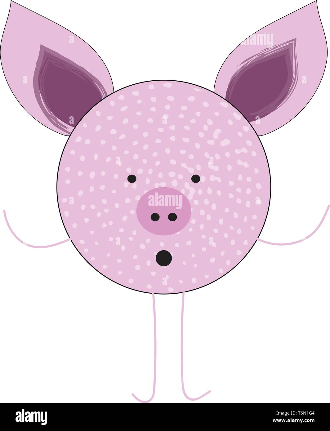 Un cochon avec un visage rond ovale et deux petites oreilles boule noire comme oeil et nez Bouche circulaire stick-comme les mains et les jambes tout en violet gradient ve Illustration de Vecteur