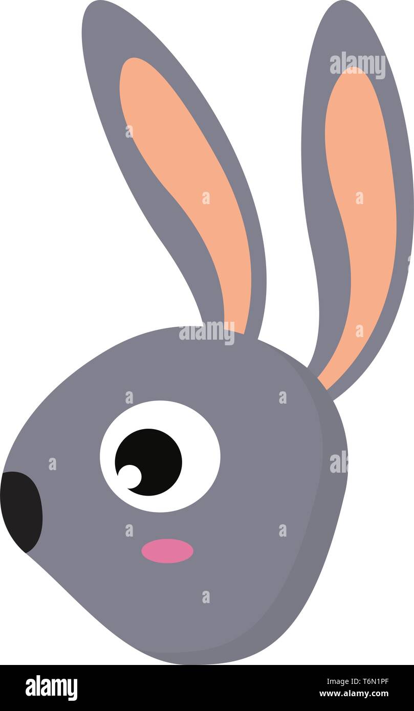 De Clipart le visage d'un mignon petit de couleur grise avec deux oreilles de lapin de couleur pêche et un gros nez noir oeil regarde cute vector dessin en couleur ou Illustration de Vecteur