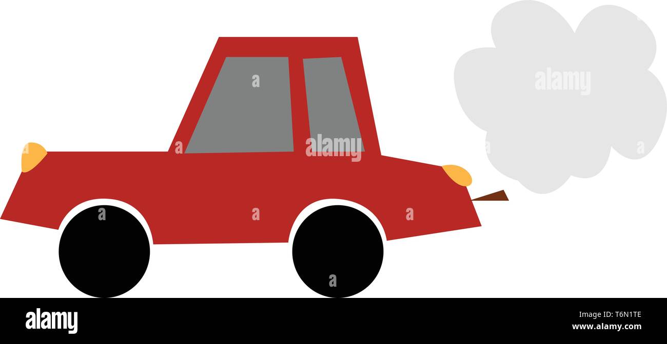 Un dessin de voiture de couleur rouge noir avec roues et émission de fumée des feux jaunes lors d'un voyage à l'illustration ou de dessin couleur vectorielle Illustration de Vecteur