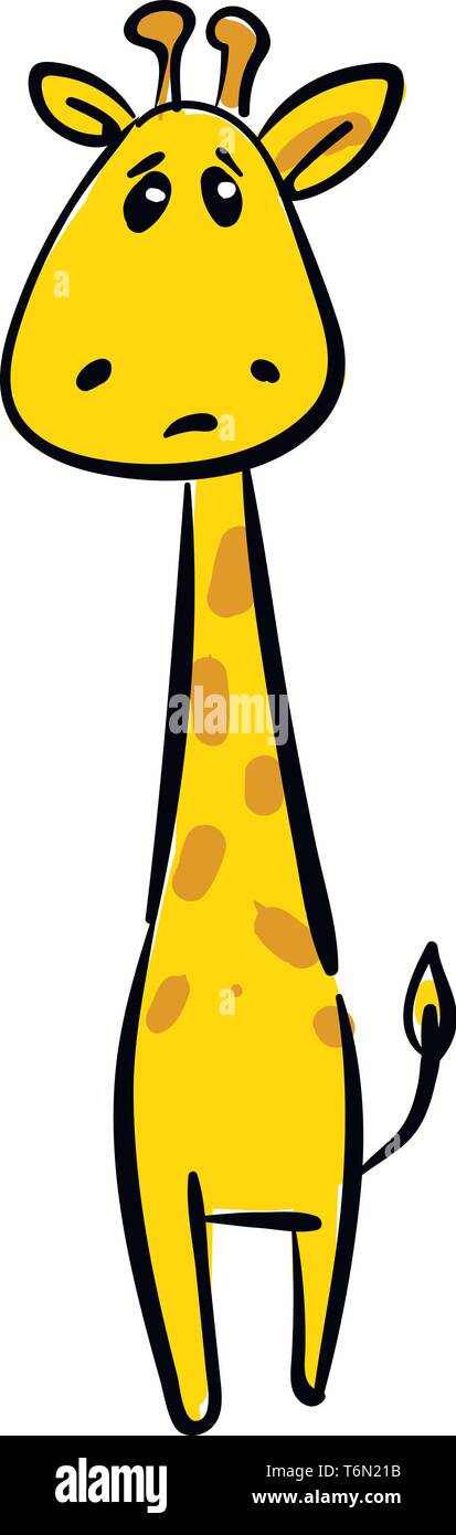 Le Paris d'une triste couleur jaune girafe avec une queue courte très long cou et pattes avant d'avoir un manteau à motifs de brun, exprime la tristesse v Illustration de Vecteur